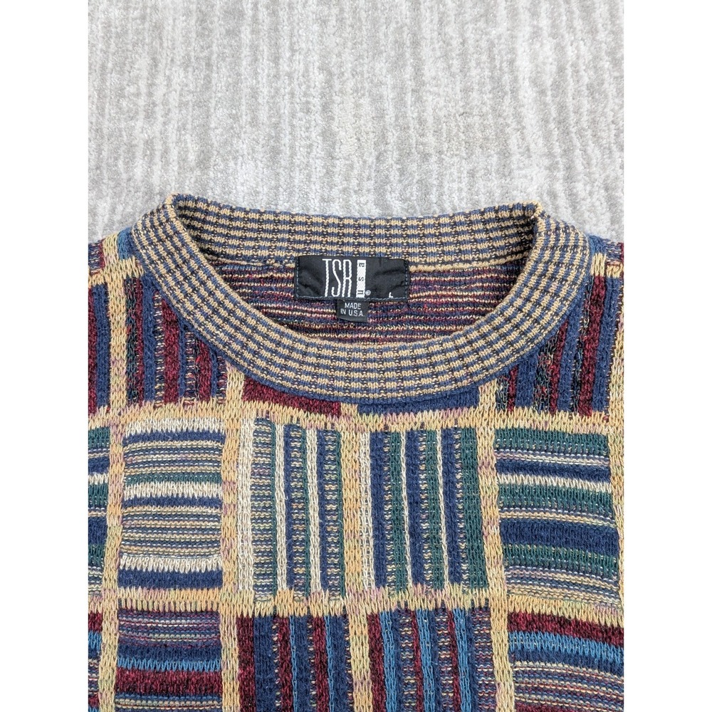 Vintage TSR Sweater Mens Large Geometric Abstract Print Made In USA Grandpa - Picture 3 of 11